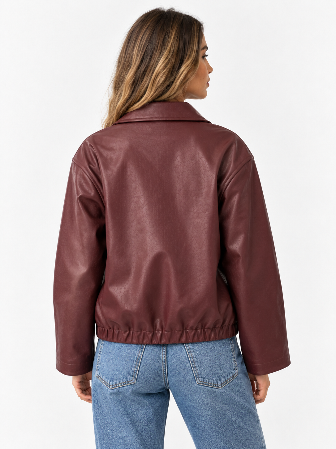 women's jacket : Veste Courte Femme Bordeaux avec Col et Fermeture Éclair dans de Roselva