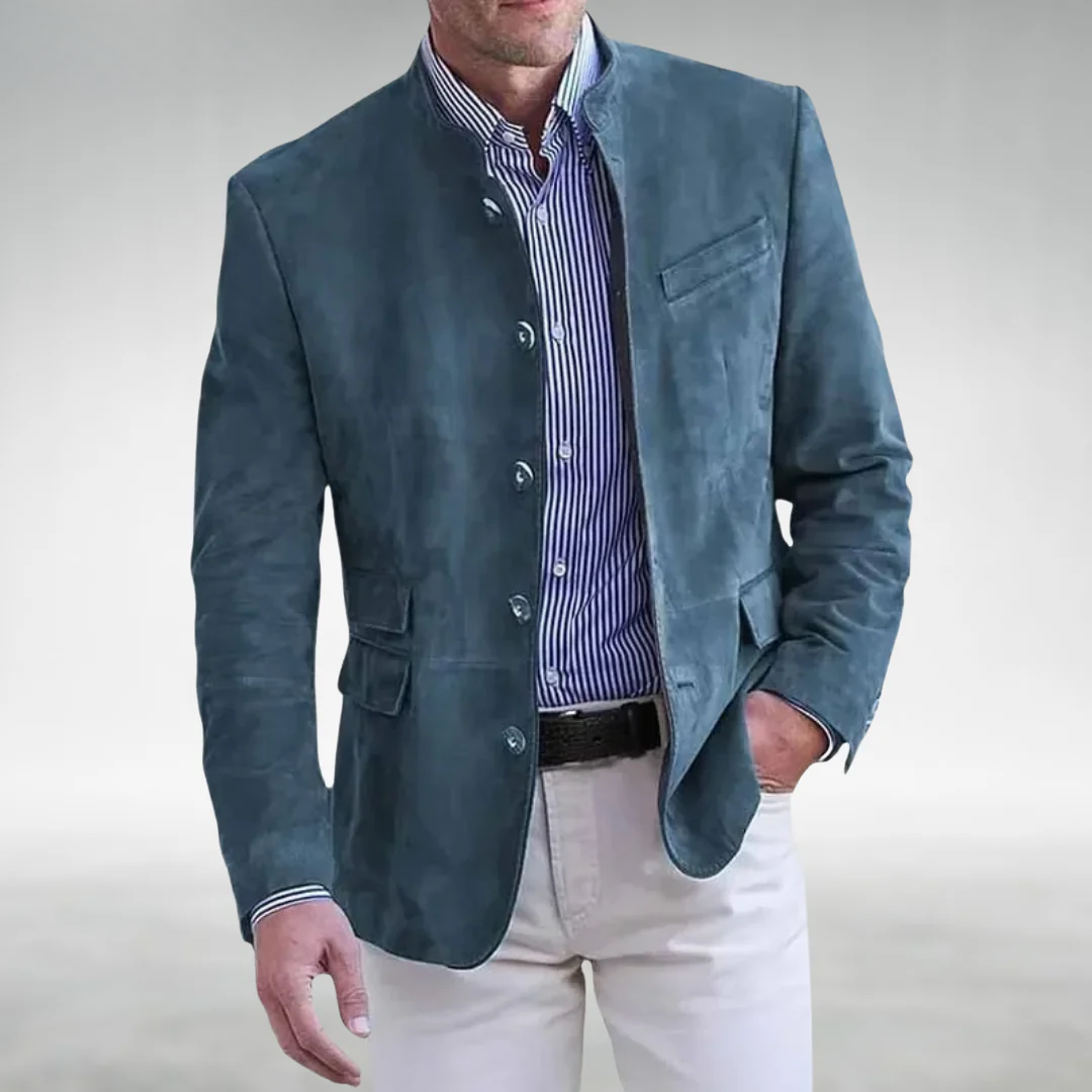 Vestes : Blazer Homme Slim Marron Coton Élégant - Veste Chic Printemps/Automne dans Bleu de Marche Lino