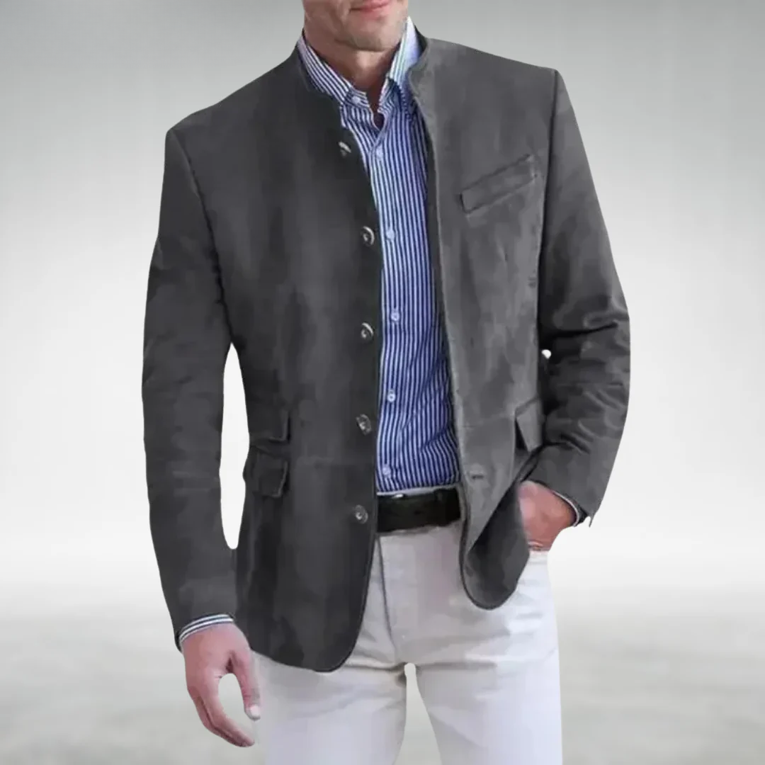 Vestes : Blazer Homme Slim Marron Coton Élégant - Veste Chic Printemps/Automne dans Gris de Marche Lino