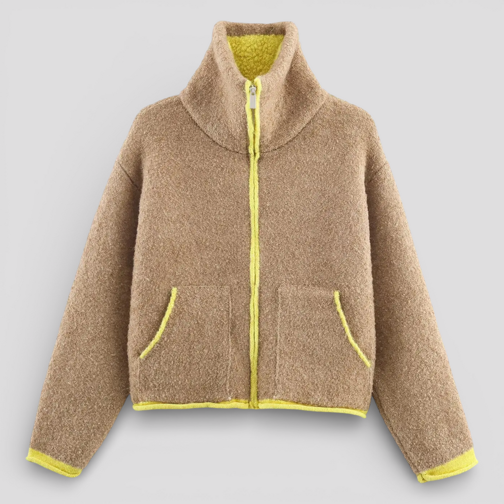 Veste Femme en Tricot Épais Col Montant Fermeture Éclair