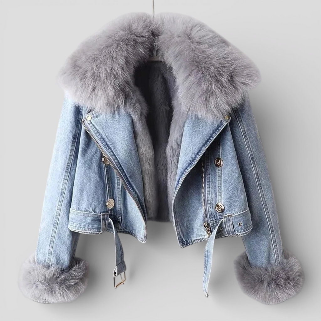 Veste en Denim Femme – Col Fausse Fourrure Style Hiver Chic