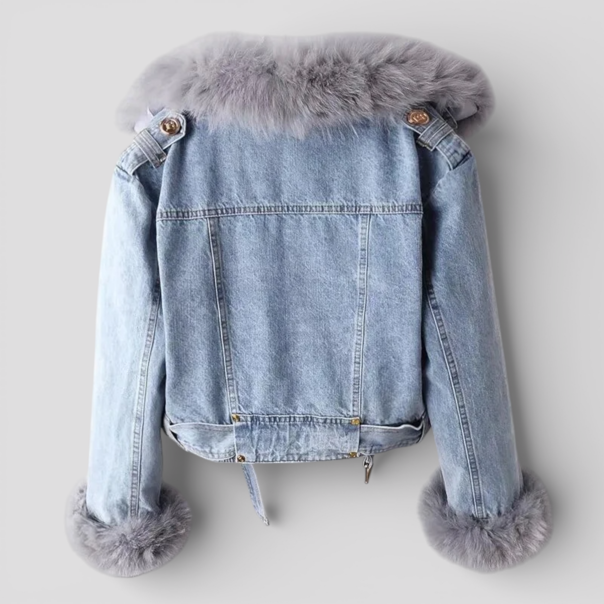 Veste en Denim Femme – Col Fausse Fourrure Style Hiver Chic
