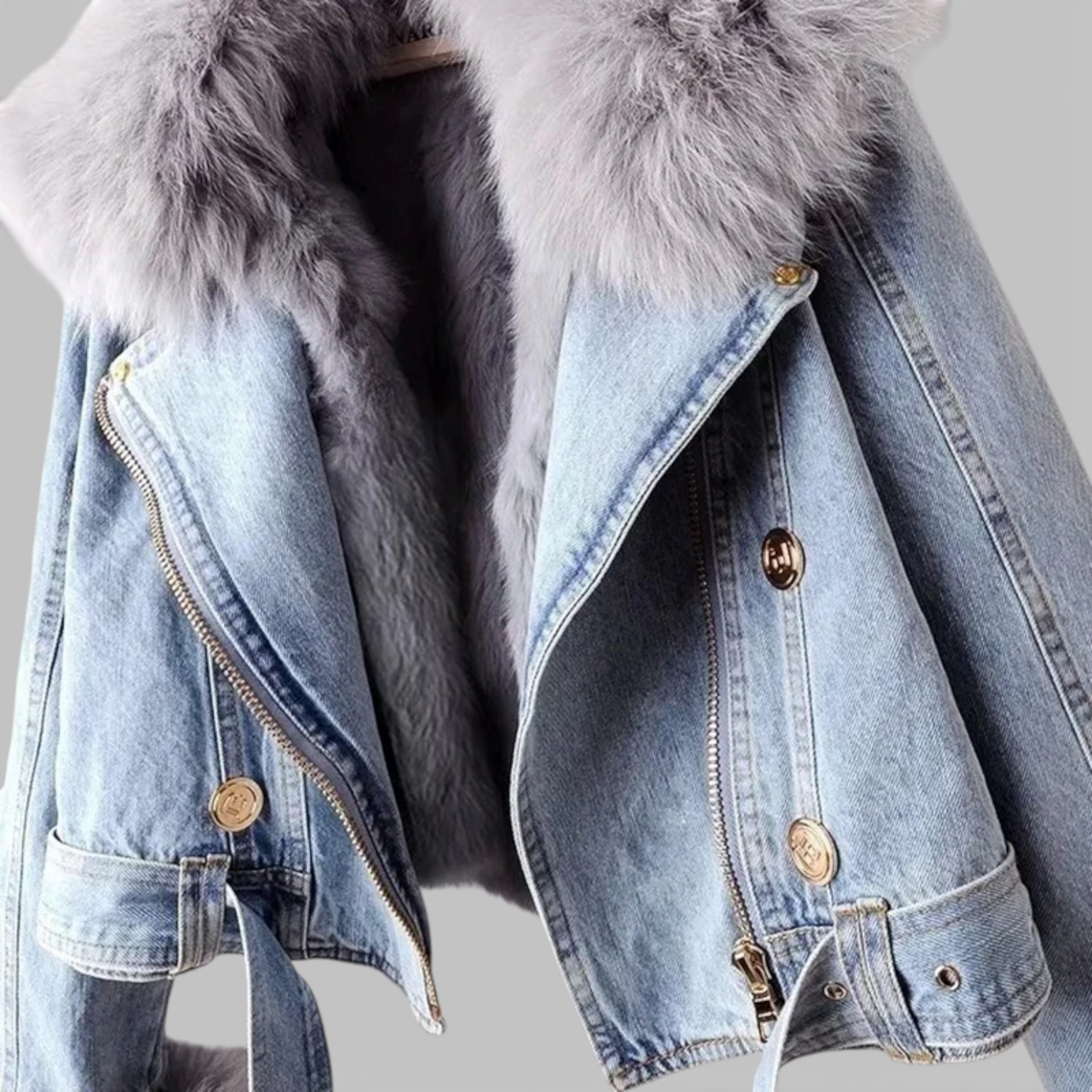 Veste en Denim Femme – Col Fausse Fourrure Style Hiver Chic