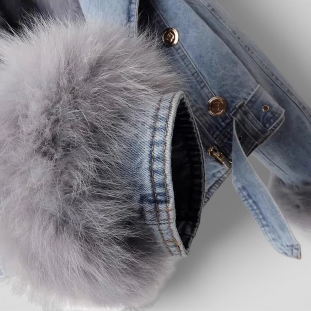 Veste en Denim Femme – Col Fausse Fourrure Style Hiver Chic