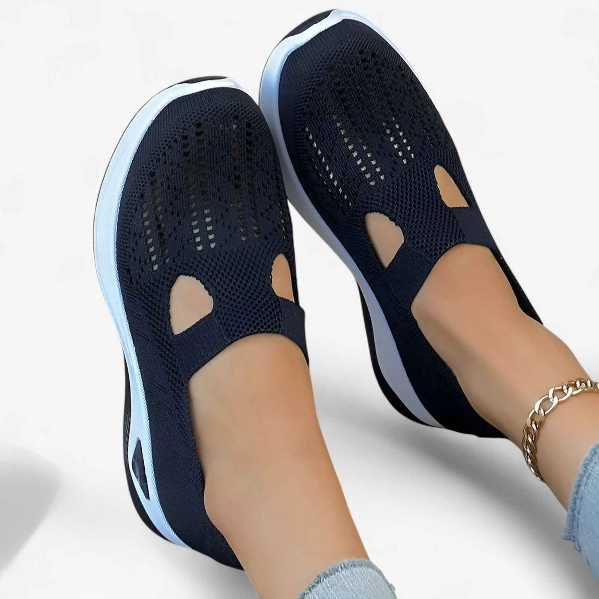Sneakers : Chaussures Femme en Denim Légères & Confortables avec Amorti Efficace - Qualite Premium, Confort Optimal dans Bleu marine de Marche Lino