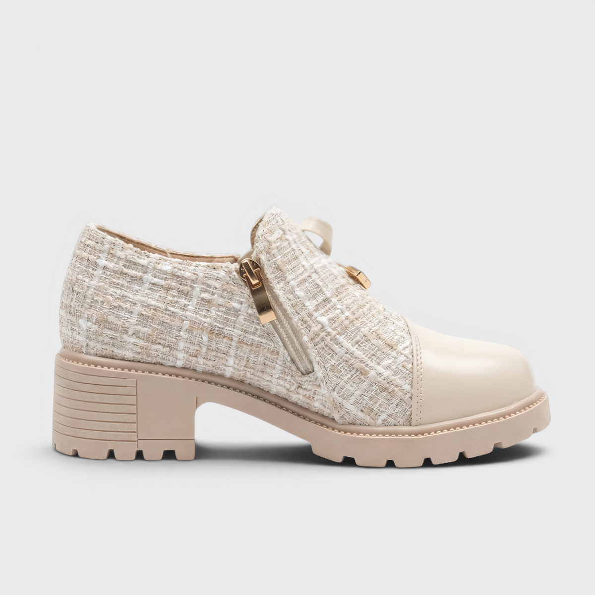 AS - Womens - Heels : Chaussures talons bas femme, zip, semelle anti-dérapante PU dans Beige de Loranza