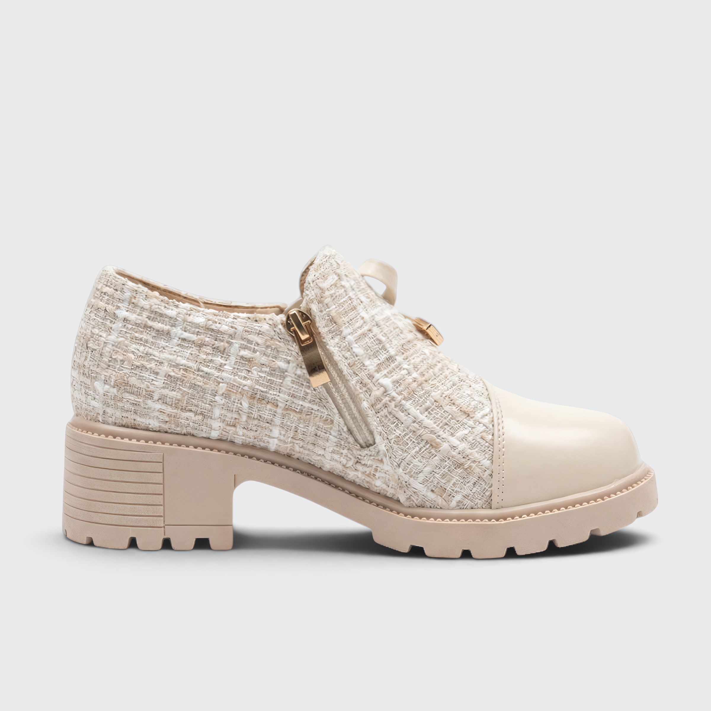 AS - Womens - Heels : Chaussures talons bas femme, zip, semelle anti-dérapante PU dans Beige de Loranza