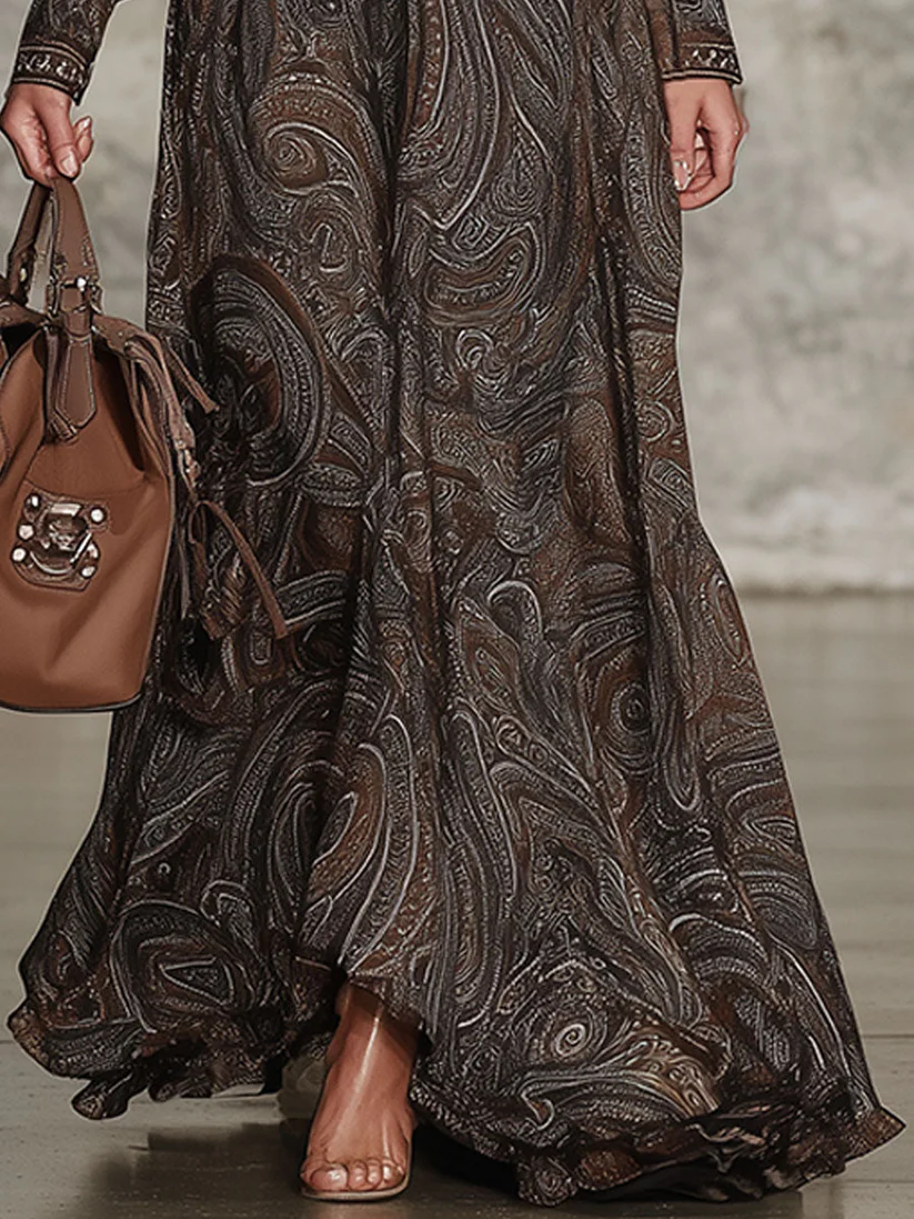 Robe maxi Femme à motifs paisley, au style vintage, avec fermeture éclair.