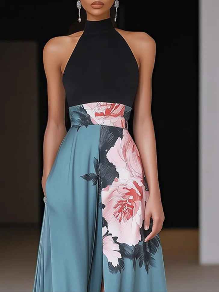 Robe Maxi Élégante à Motif Floral