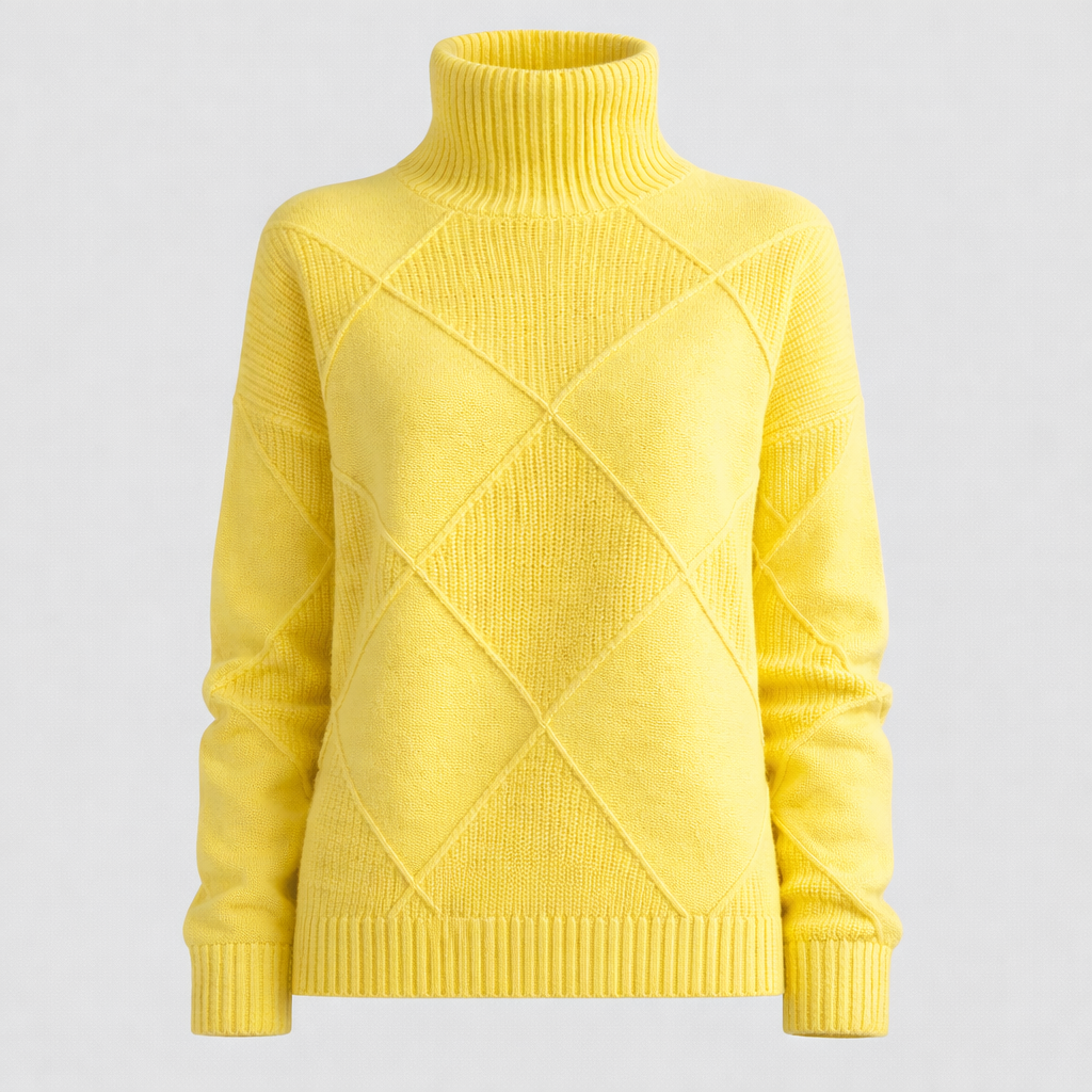 Pulls pour femmes : Pull Femme Col Roulé Confortable Garde-Robe Féminine dans Jaune S de Marche Lino