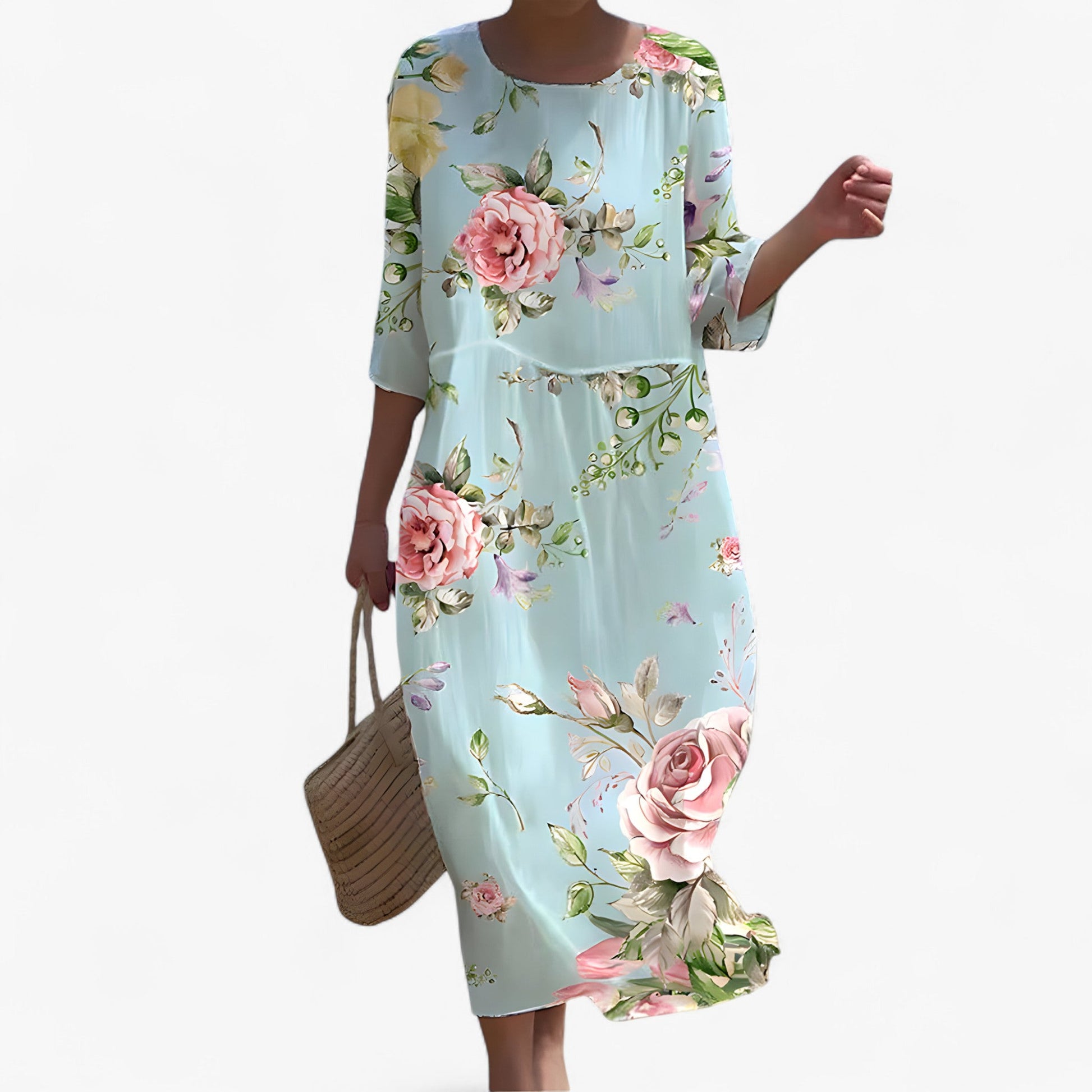 Robe Longue Fleurie Femme en Viscose Fluide avec Fente - Élégante pour Cérémonie Estivale