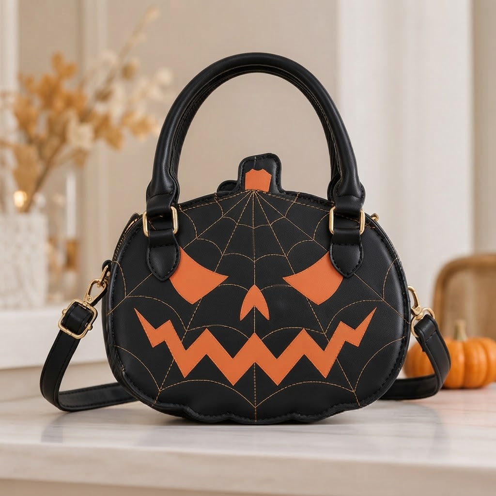 Sac à Main Citrouille en Cuir Végan - Accessoire d'Halloween
