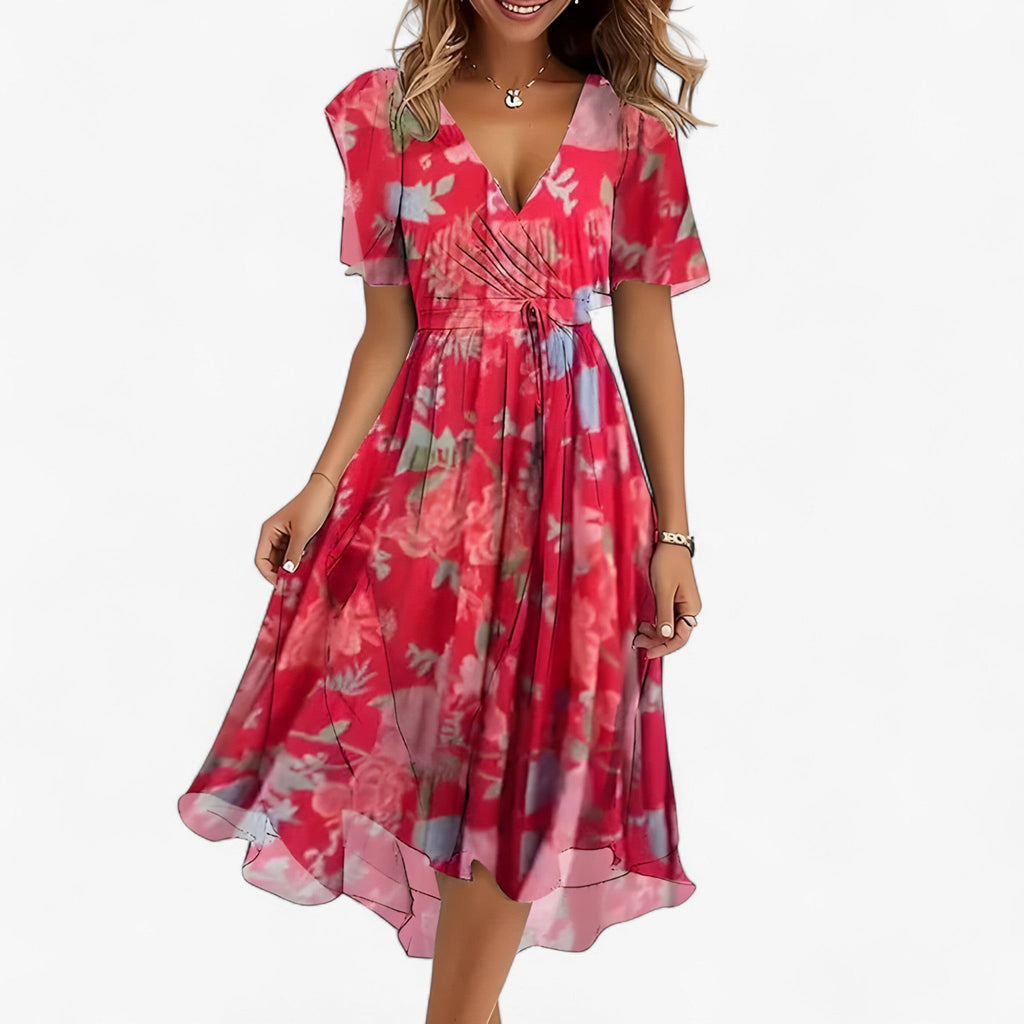 Robe Midi Florale Neutre en Similicuir pour Femme - Élégante, Polyvalente