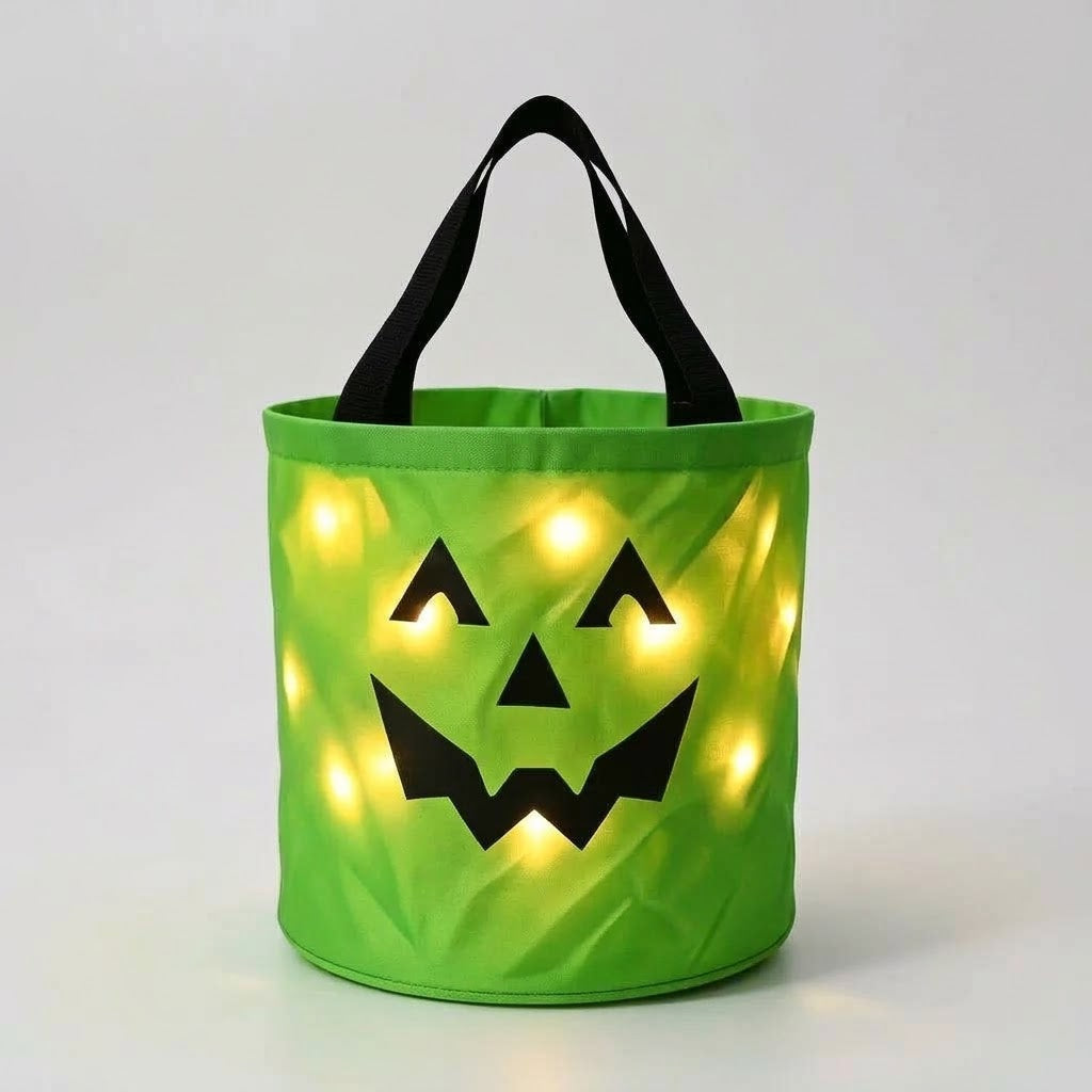 Panier à Bonbons Citrouille LED avec Poignée pour Halloween