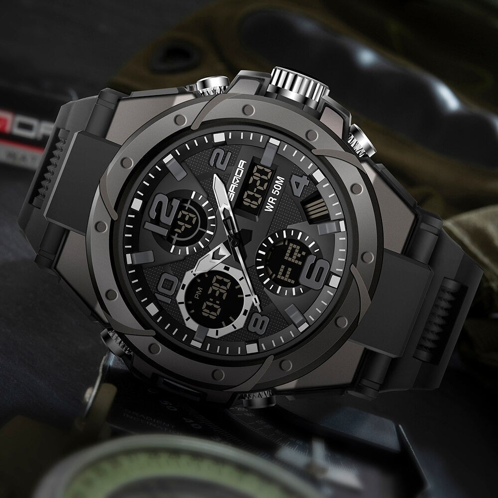 watches : Montre Homme Noire Militaire - Montre-bracelet analogique étanche avec Cadran Multifonction dans de Marche Lino