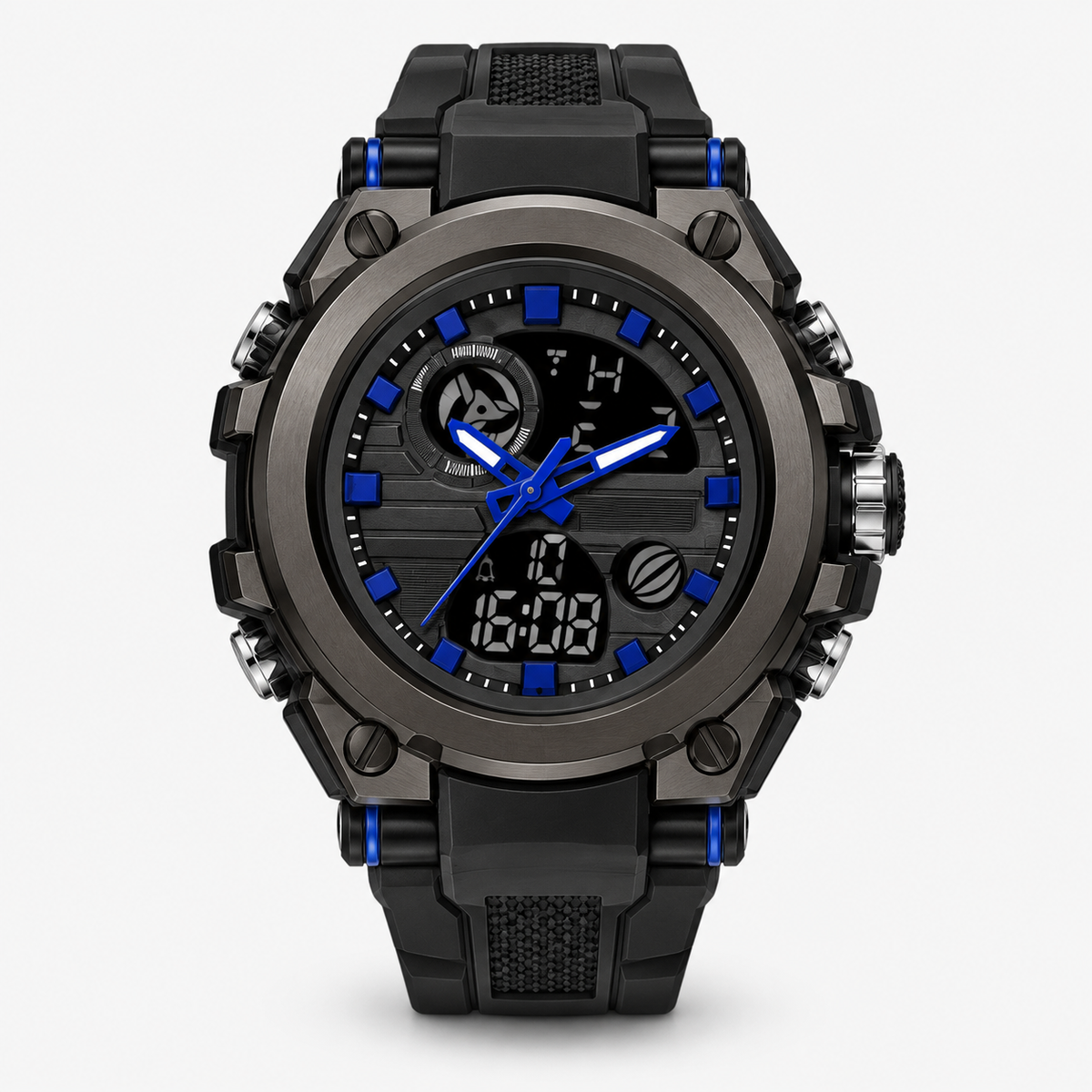Watch : Montre Digitale Homme TitanGuard Noire - Étanche 50m, Robuste Militaire Tactique Multi-fonctions dans Bleu de Marche Lino