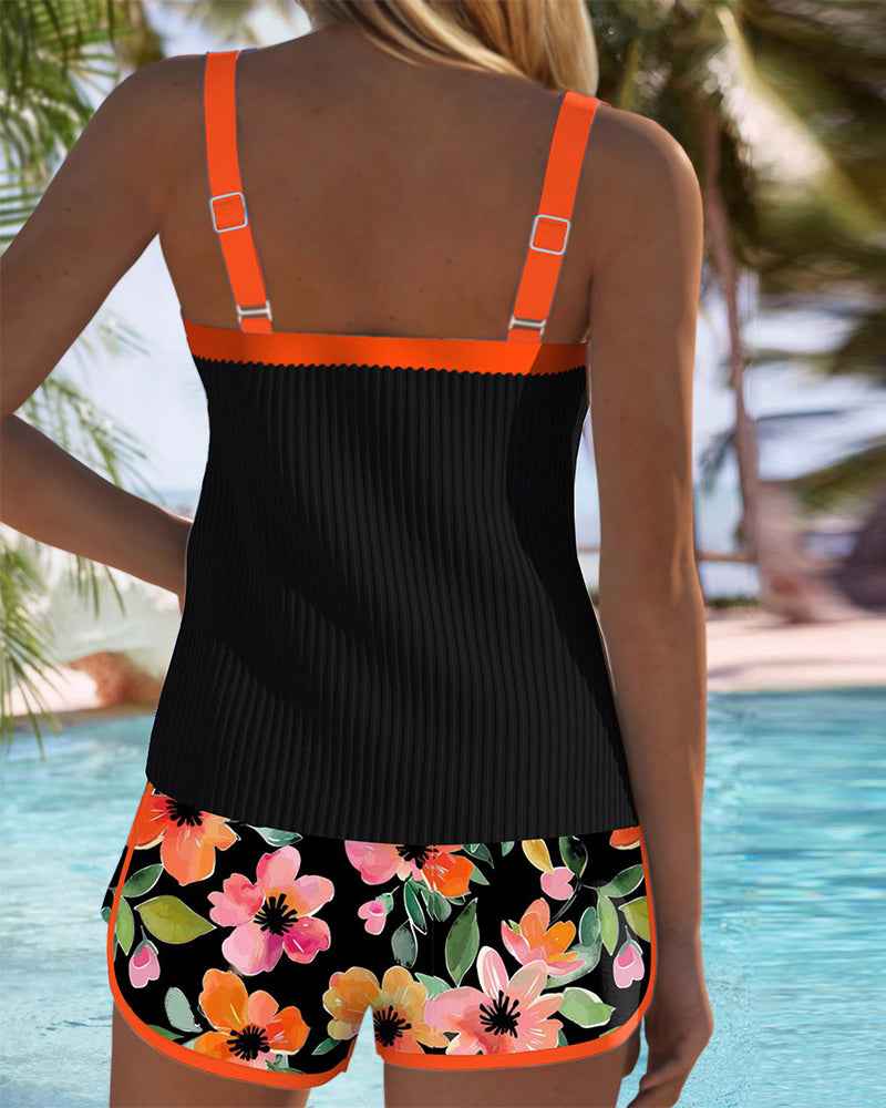 Haut de Maillot de Bain Tankini Maren à Imprimé Floral avec Bas Boxer Assorti