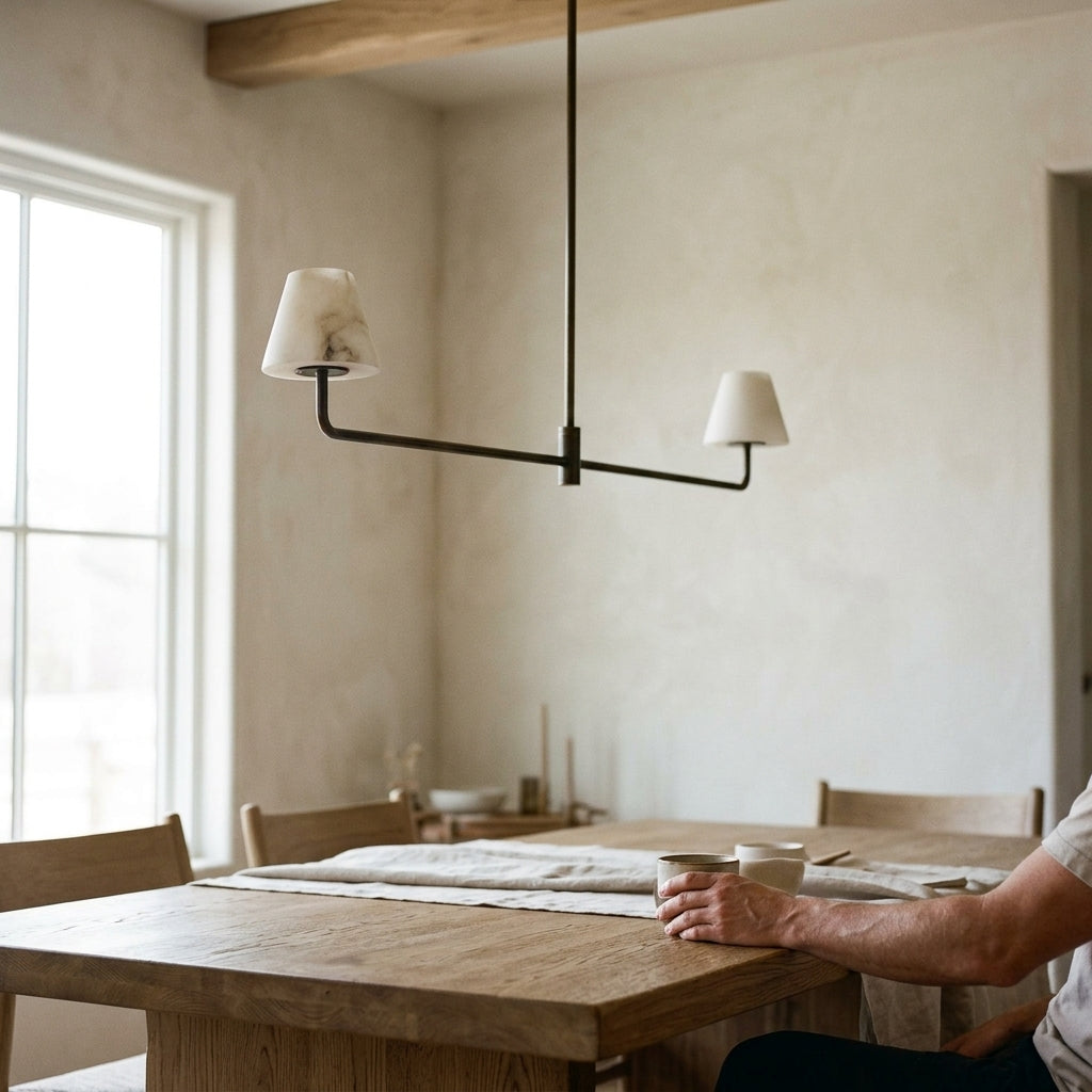 Pendelleuchte : Lampe Suspension Alba en Albâtre et Bronze dans de Roselva