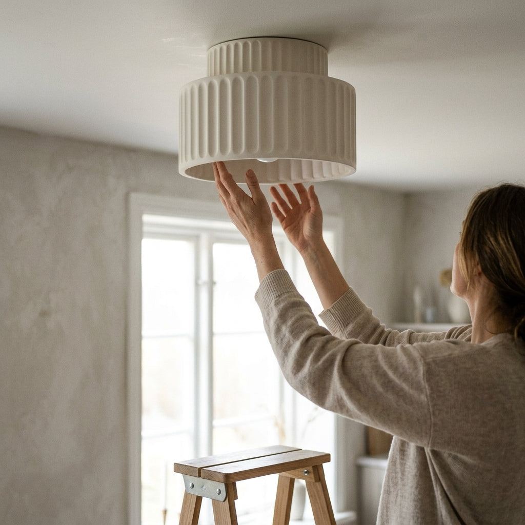 Deckenleuchte : Plafonnier Cannelé - Design Tambour à Deux Niveaux dans de Roselva
