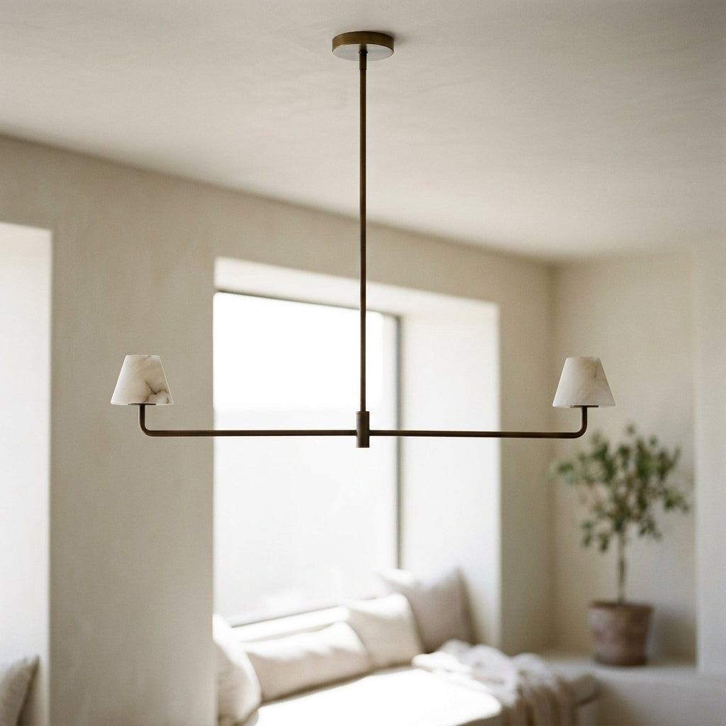 Pendelleuchte : Lampe Suspension Alba en Albâtre et Bronze dans de Roselva