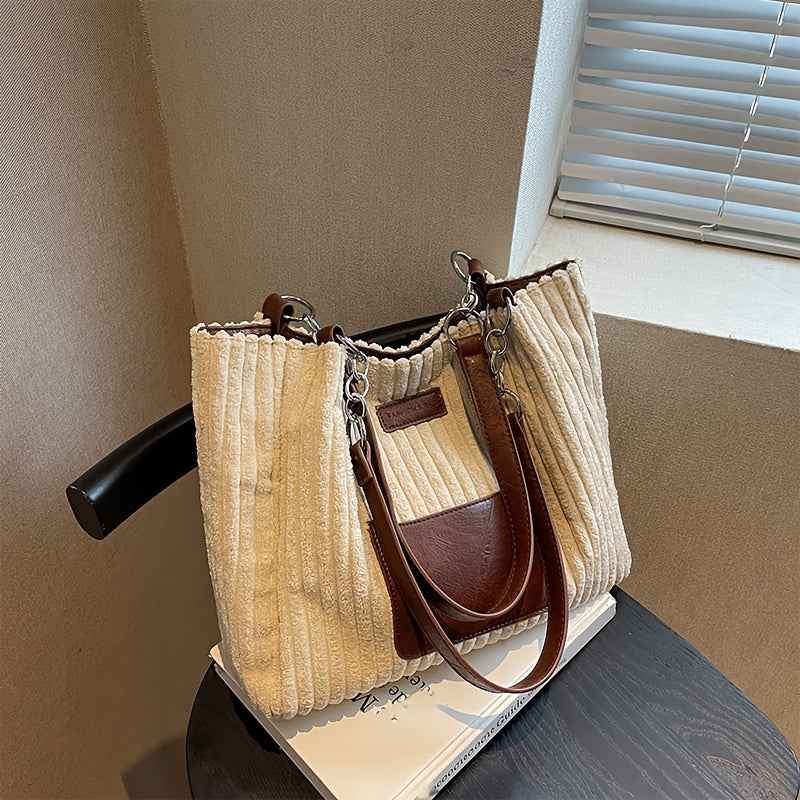Handbag : S.F.Y. Sac à bandoulière en velours côtelé avec chaîne Femme dans Deux coloris café de Marche Lino