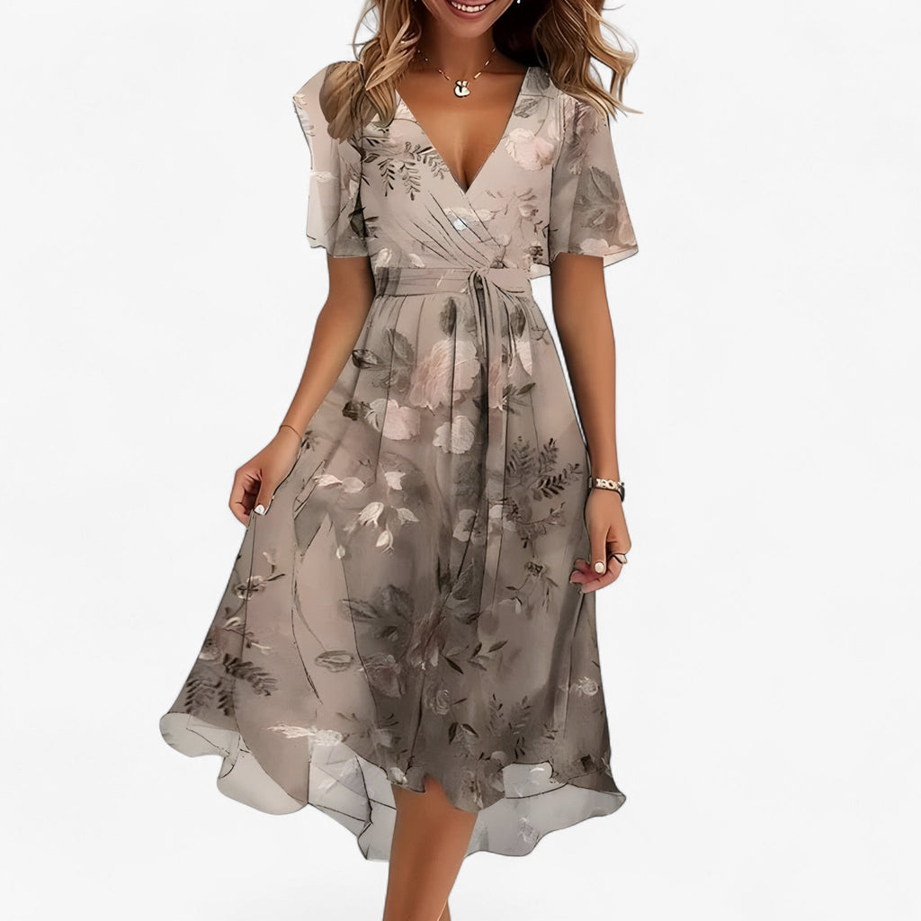 Robe Midi Florale Neutre en Similicuir pour Femme - Élégante, Polyvalente