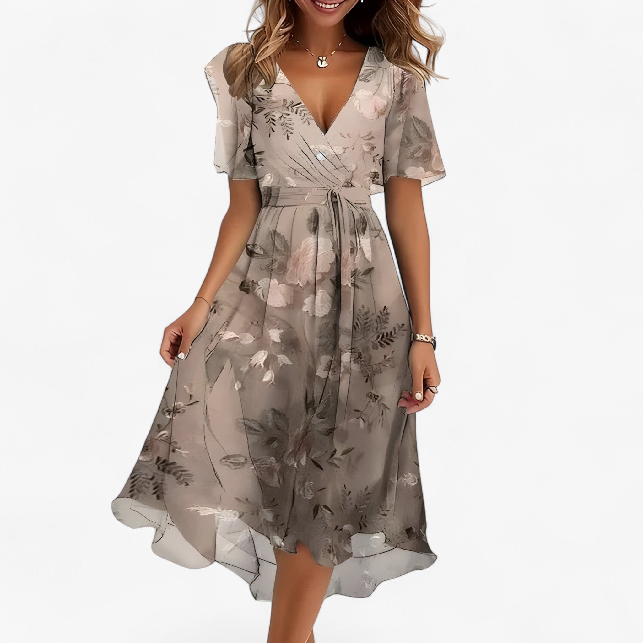 Dresses : Robe Midi Florale Neutre en Similicuir pour Femme - Élégante, Polyvalente dans Marron clair de Marche Lino