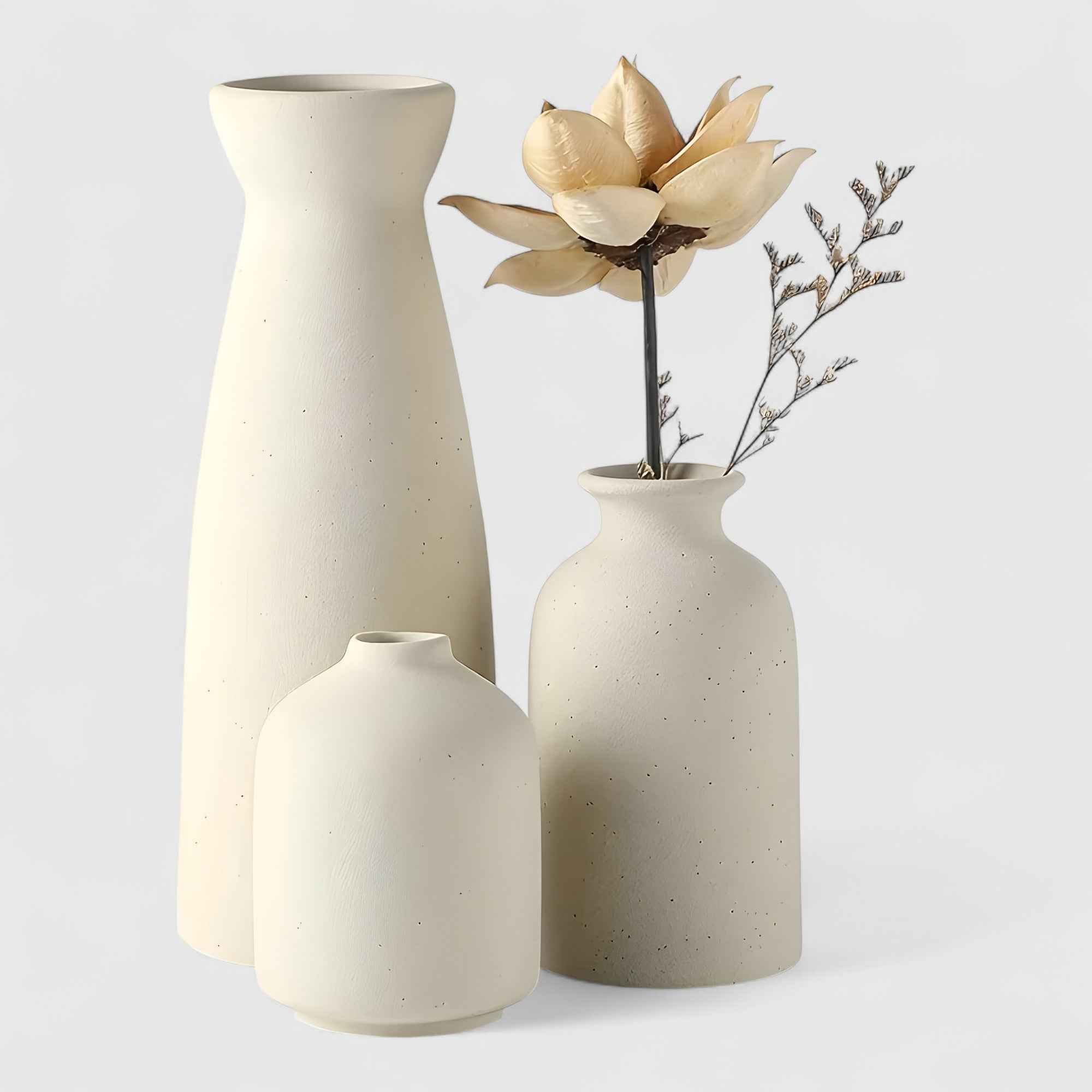 Vases : Ensemble de 3 Vases Décoratifs Modernes en Porcelaine pour Salon dans Beige de Marche Lino