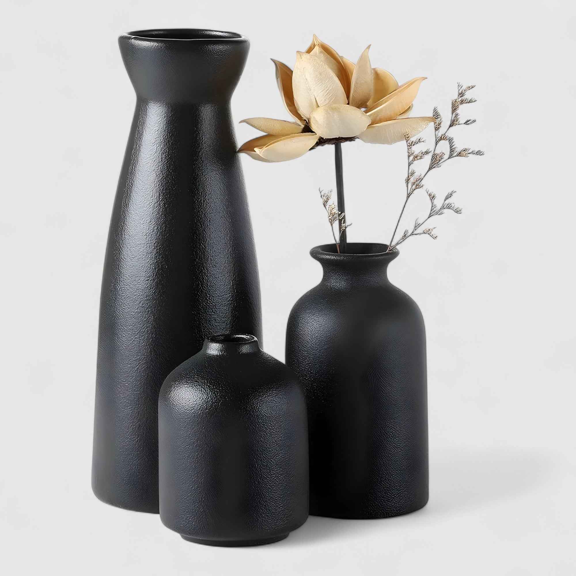 Vases : Ensemble de 3 Vases Décoratifs Modernes en Porcelaine pour Salon dans Noir de Marche Lino