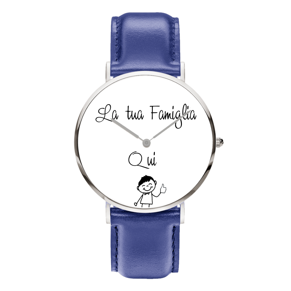 Montre personnalisée famille Acier – Prénom & illustration, bracelet maille argentée