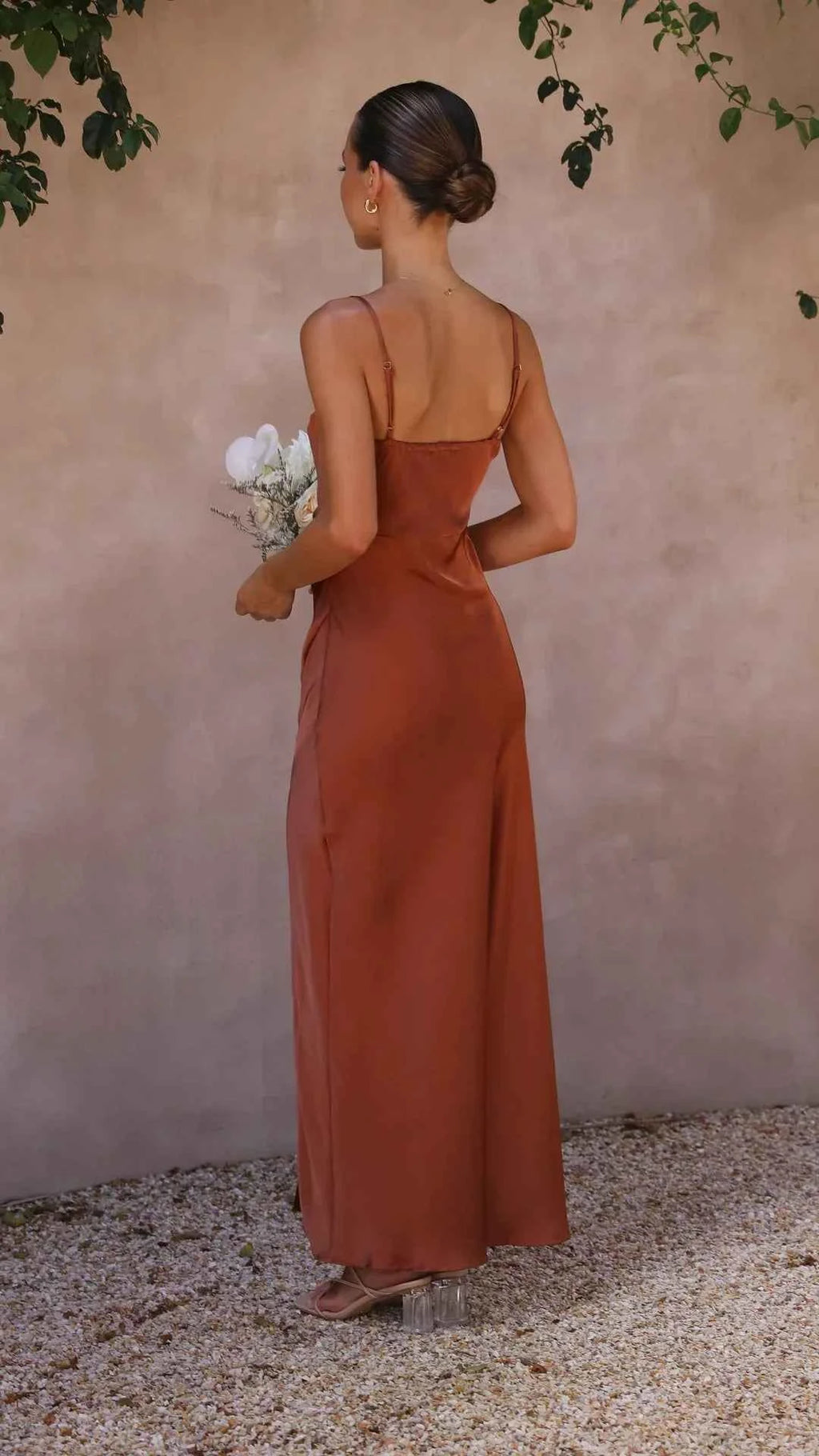 Robe longue fendue à bretelles fines femme