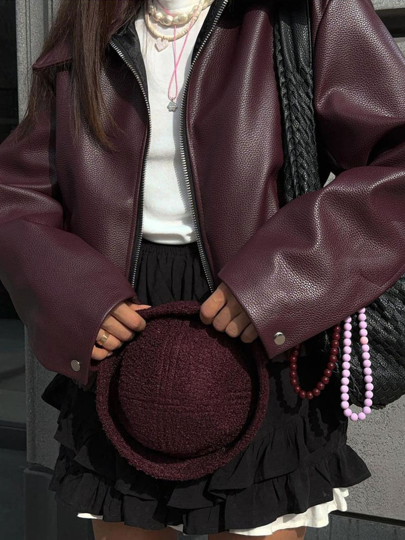 Jackets : Veste Courte Femme en Cuir Synthétique avec Fermeture Éclair et Col dans de Roselva