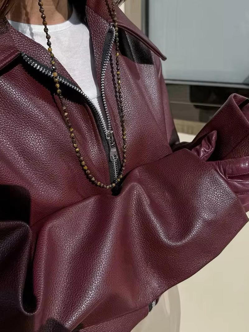Jackets : Veste Courte Femme en Cuir Synthétique avec Fermeture Éclair et Col dans de Roselva