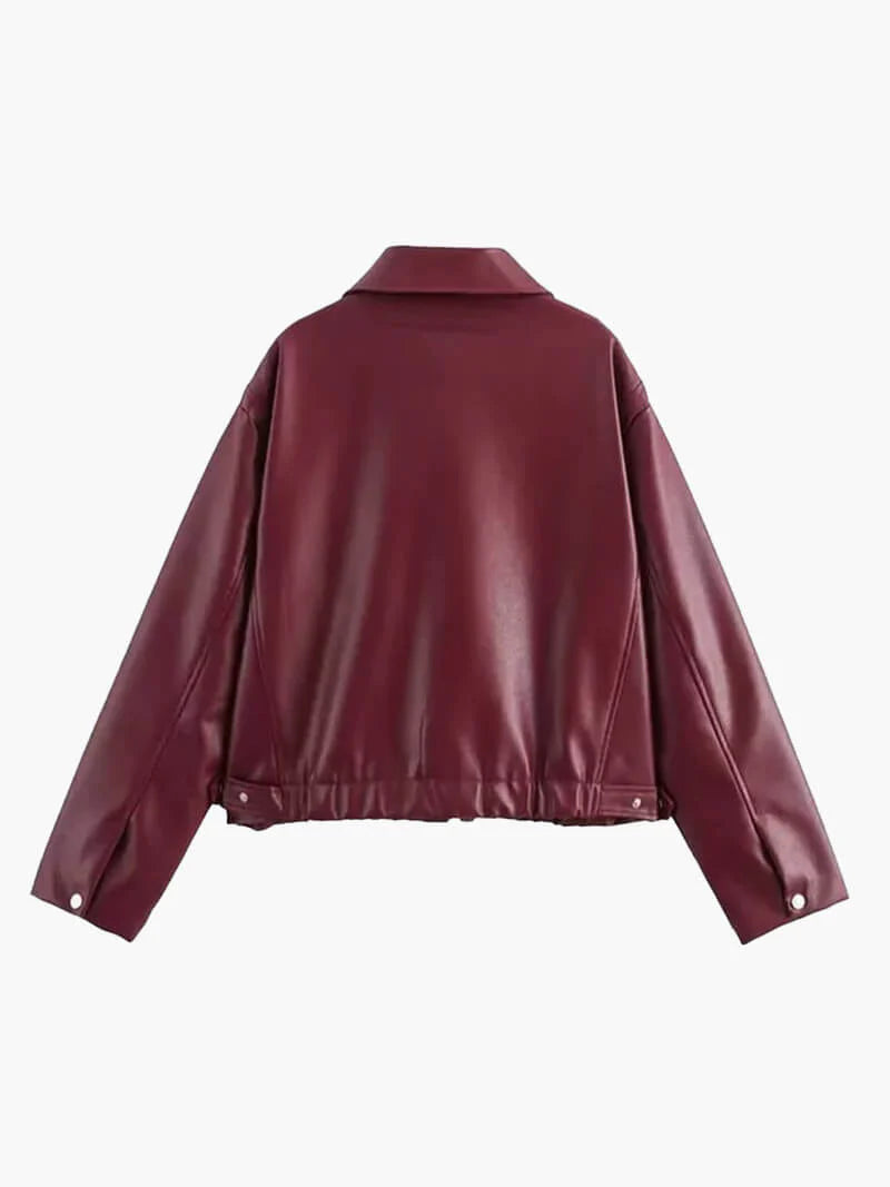 Jackets : Veste Courte Femme en Cuir Synthétique avec Fermeture Éclair et Col dans de Roselva