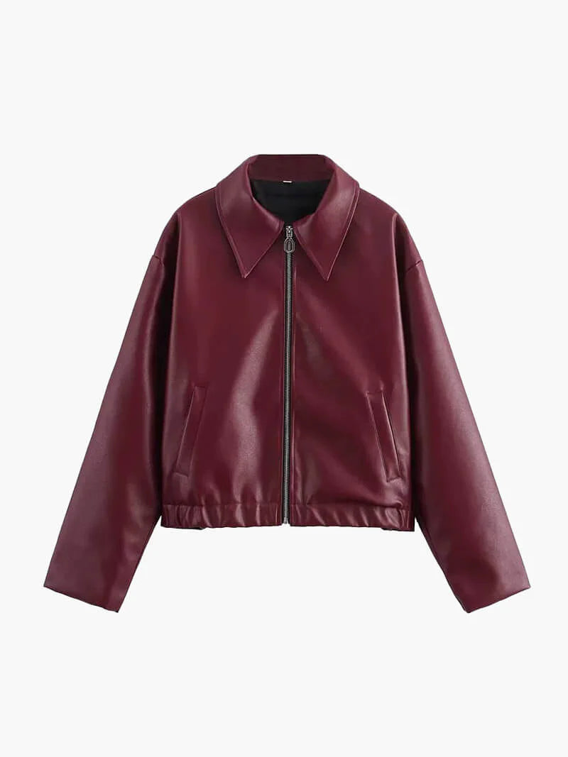 Jackets : Veste Courte Femme en Cuir Synthétique avec Fermeture Éclair et Col dans de Roselva
