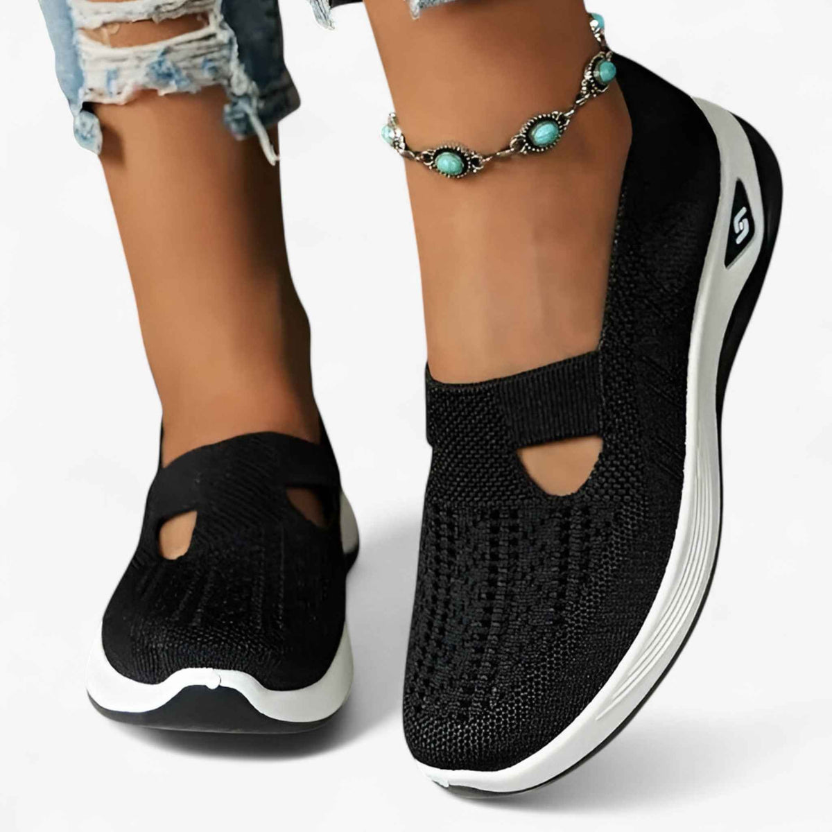 Sneakers : Chaussures Femme en Denim Légères & Confortables avec Amorti Efficace - Qualite Premium, Confort Optimal dans Noir de Marche Lino