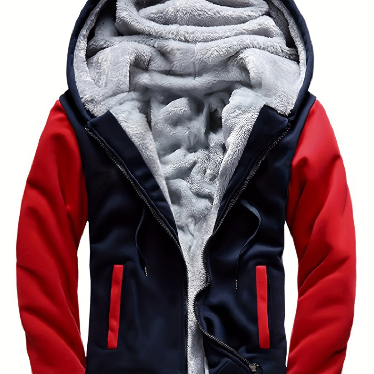 Jackets : Veste Chaude Homme à Capuche en Polaire Colorblock dans Rouge de Roselva