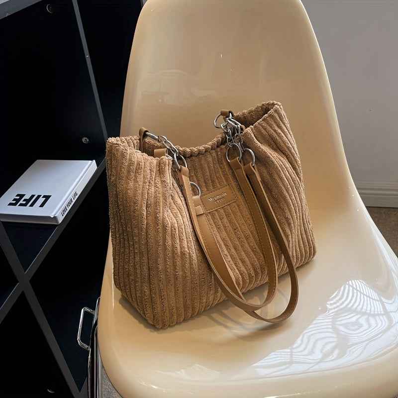Handbag : S.F.Y. Sac à bandoulière en velours côtelé avec chaîne Femme dans de Marche Lino