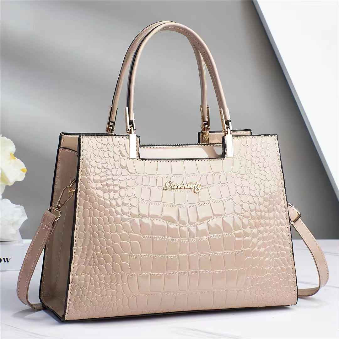 Handbag : Sac à main femme cuir véritable brillant – Grand, élégant et chic dans Kaki ((encore 1 en stock) de Marche Lino