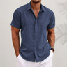 men's shirt : Chemise Lin Homme Manches Courtes - Style Estival et Respirant dans Bleu Royal de Marche Lino