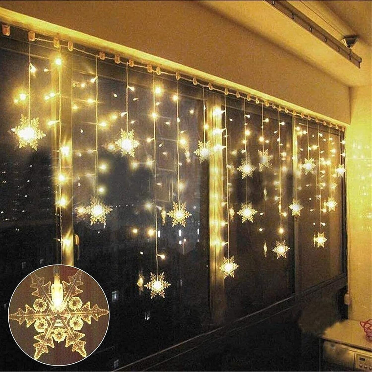 LED Curtain String Lights : Rideau Lumineux LED Flocons de Neige – Guirlande de Noël 8 Modes dans de Marche Lino