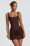 Mini-robe femme froncée - Encolure carrée, dos à lacets