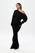 Robe longue maille femme - Asymétrique, manches longues