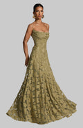 Robe longue fleurie - Bretelles fines, dos lacé femme