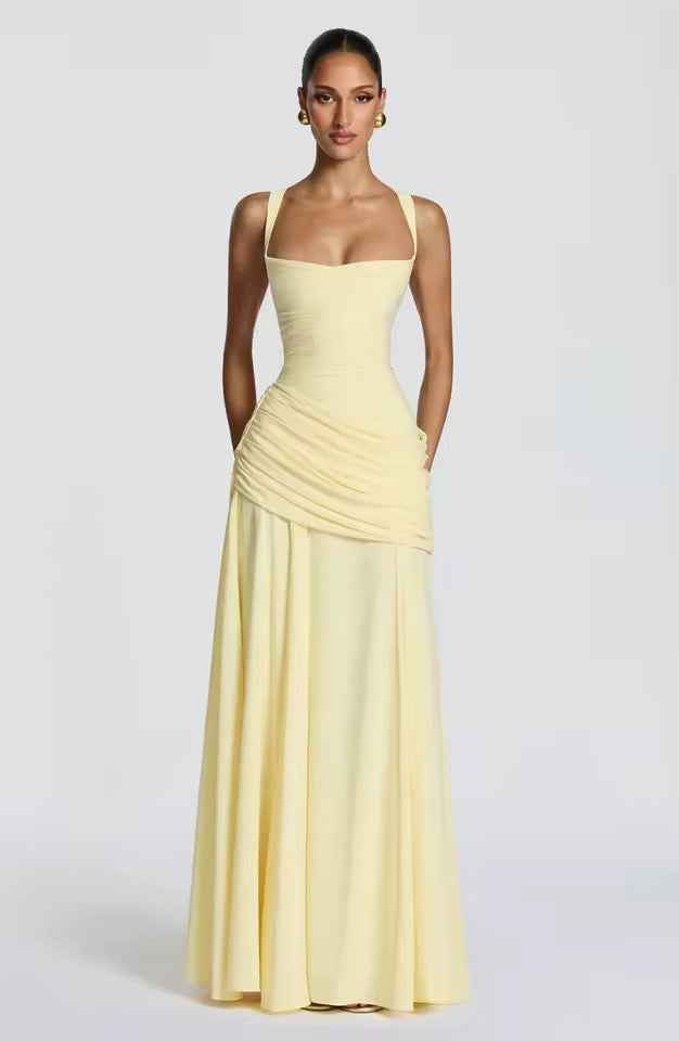 Maxi Dress : Maxi-robe longue femme - Décolleté cœur, fronces élégantes dans de Marche Lino