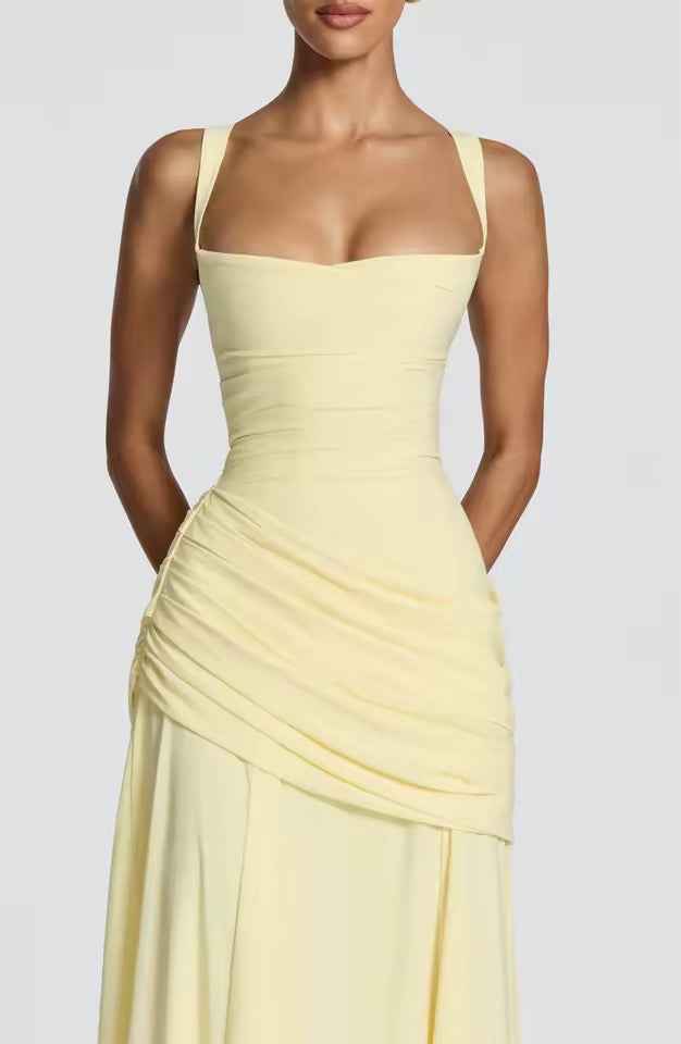 Maxi Dress : Maxi-robe longue femme - Décolleté cœur, fronces élégantes dans de Marche Lino