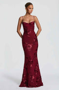 Robe longue femme florale - Dos nu lacé, bretelles fines, décolleté cœur