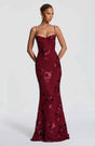 Robe longue femme florale - Dos nu lacé, bretelles fines, décolleté cœur