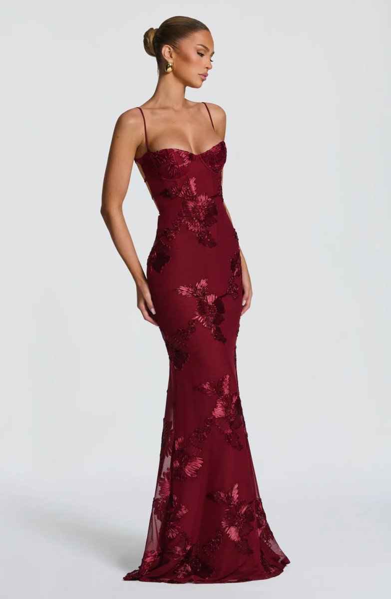 Maxi Dress : Robe longue femme florale - Dos nu lacé, bretelles fines, décolleté cœur dans de Marche Lino