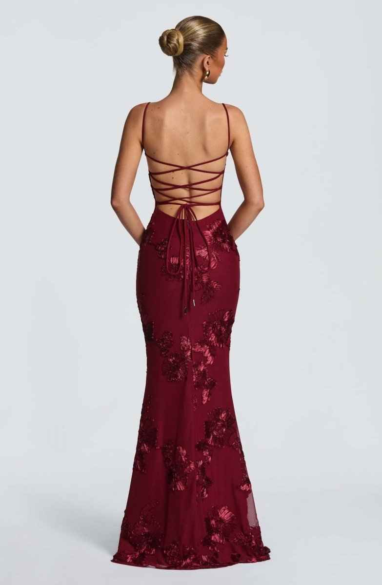 Maxi Dress : Robe longue femme florale - Dos nu lacé, bretelles fines, décolleté cœur dans de Marche Lino
